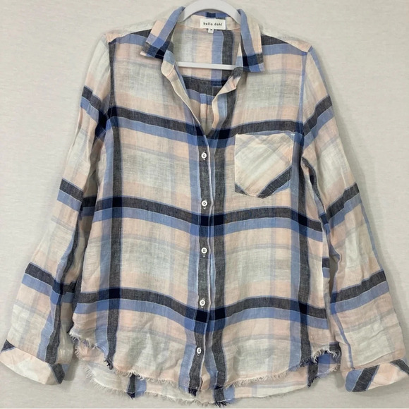 Bella Dahl Plaid Linen Blend Long Sleeve Button Down size Medium - Picture 1 of 12